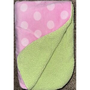 CIRCO Pink Polka Dot Velour Green Plush‎ Sherpa Baby Crib Blanket 38x28